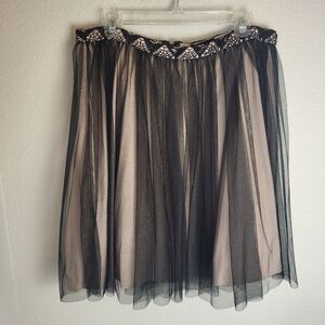 My Michelle Double Tulle Zip Up Skirt Black and Flesh Tone Junior Size 14